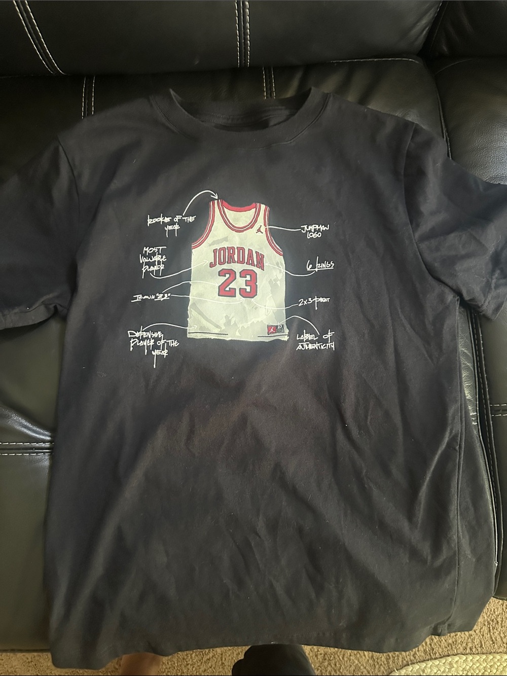 Jordan Black Tee with White and Red Jersey Graphic